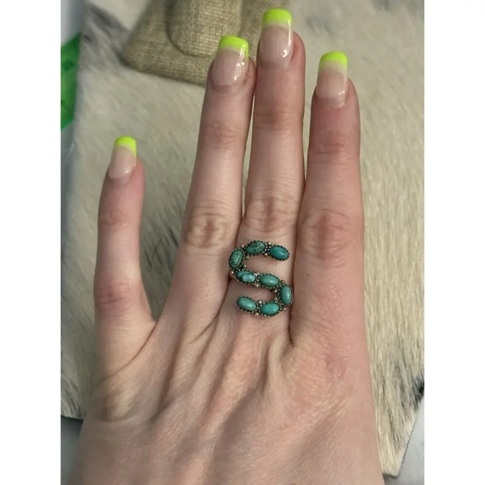 Sterling Silver 925 Blue Turquoise Multi-stone Letter Initial S Ring Size 9